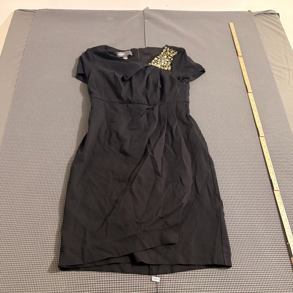 Donna Ricco New York Womens Black Beaded Shoulder Sheath Dress Size 8